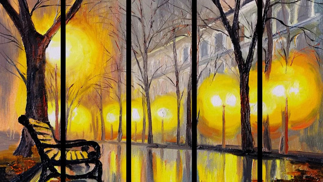 Rainy Night Park – 5 Panels Straight