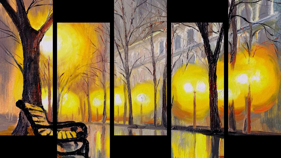 Rainy Night Park – 5 Panels Up & Down