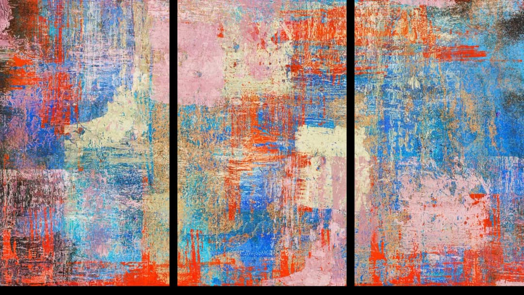 Red Blue Textured Abstract – 3 Panels