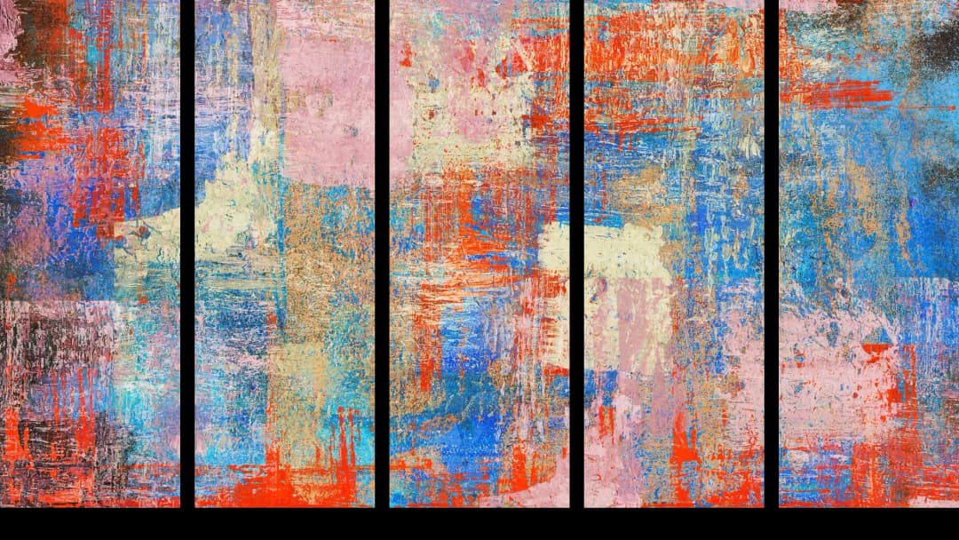 Red Blue Textured Abstract – 5 Panels Straight
