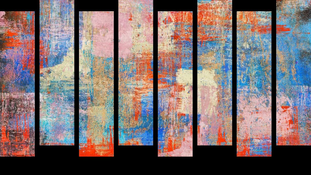 Red Blue Textured Abstract – 8 Panels Up & Down