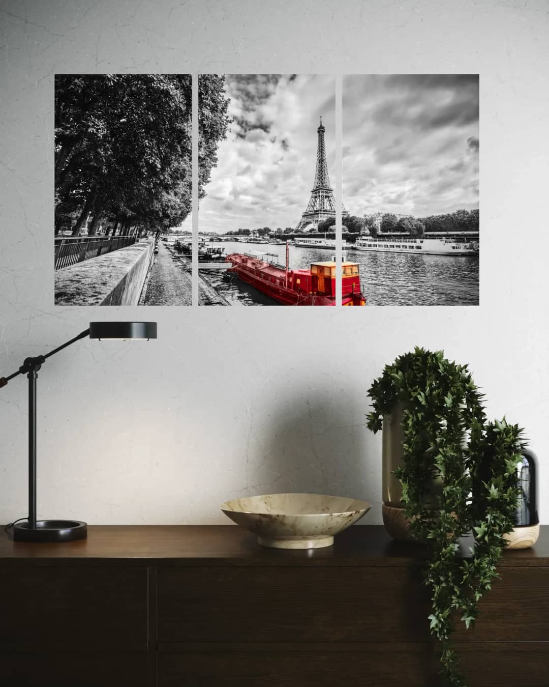 Red Boat Seine River – 3 Panels