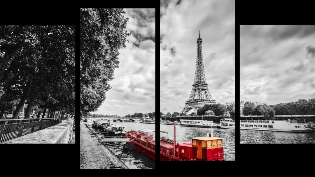 Red Boat Seine River – 4 Panels