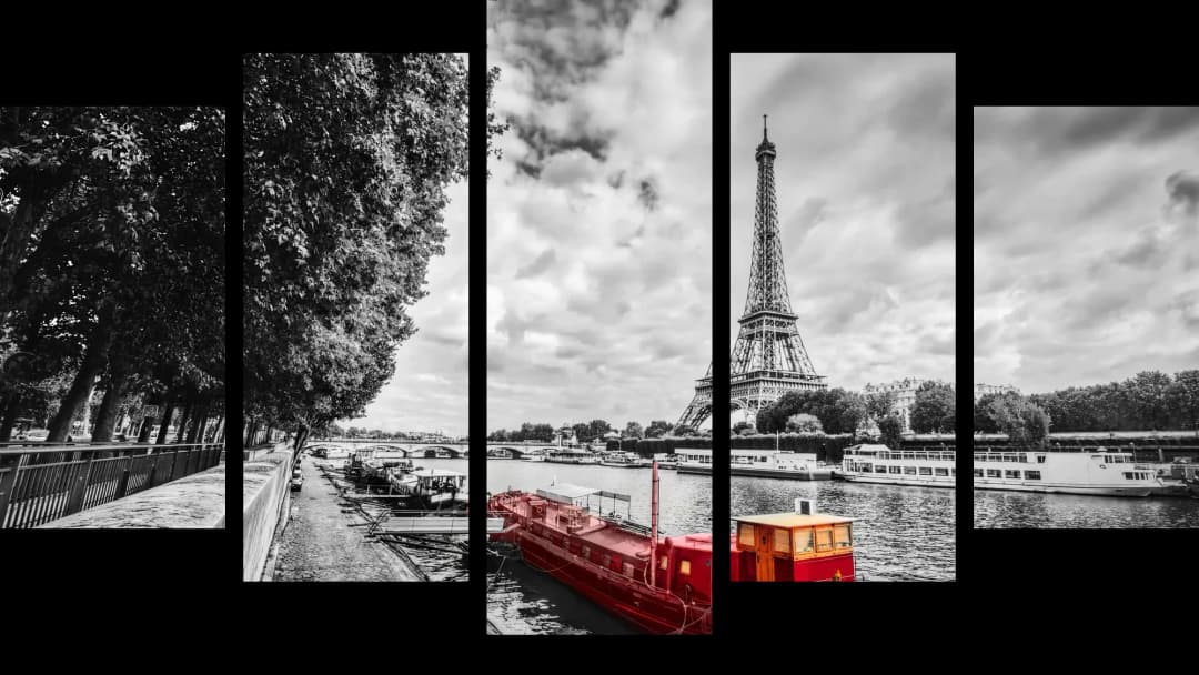 Red Boat Seine River – 5 Panels Hierarchy