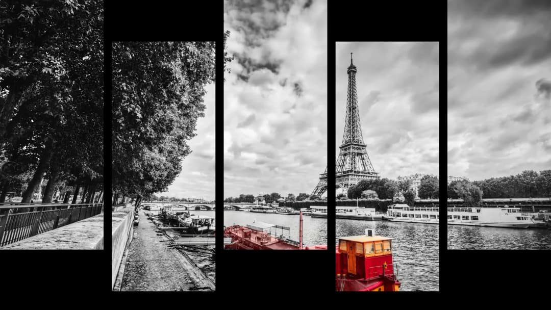 Red Boat Seine River – 5 Panels Up & Down