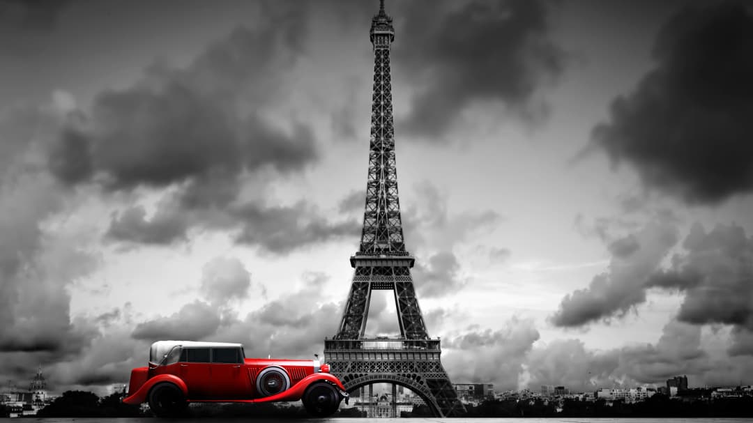 Red Car Eiffel Tower