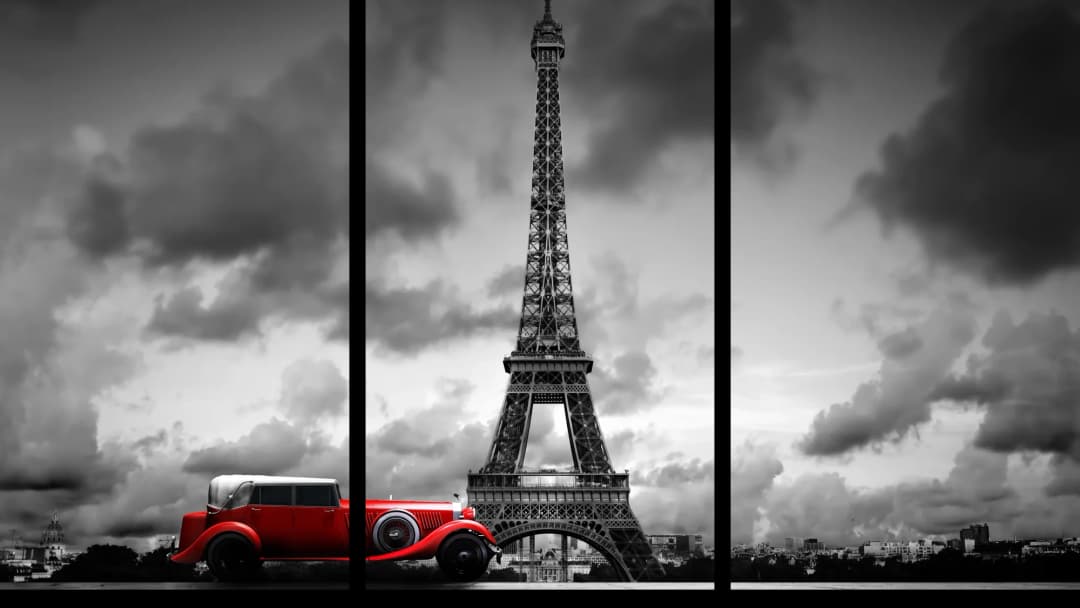 Red Car Eiffel Tower – 3 Panels