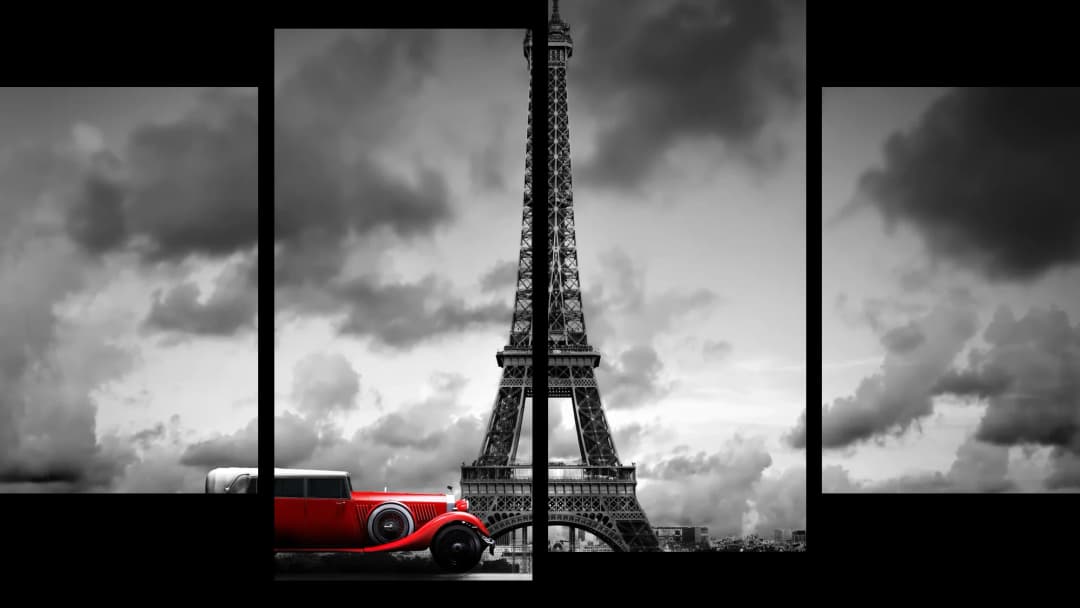 Red Car Eiffel Tower – 4 Panels