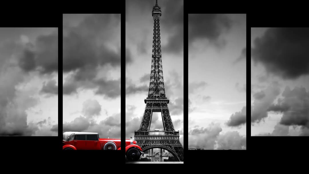 Red Car Eiffel Tower – 5 Panels Hierarchy
