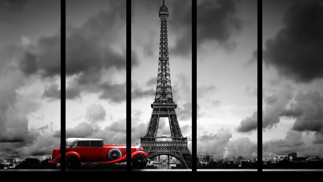 Red Car Eiffel Tower – 5 Panels Straight