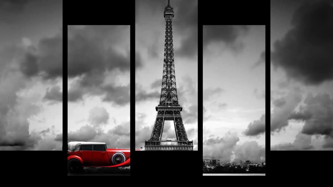 Red Car Eiffel Tower – 5 Panels Up & Down