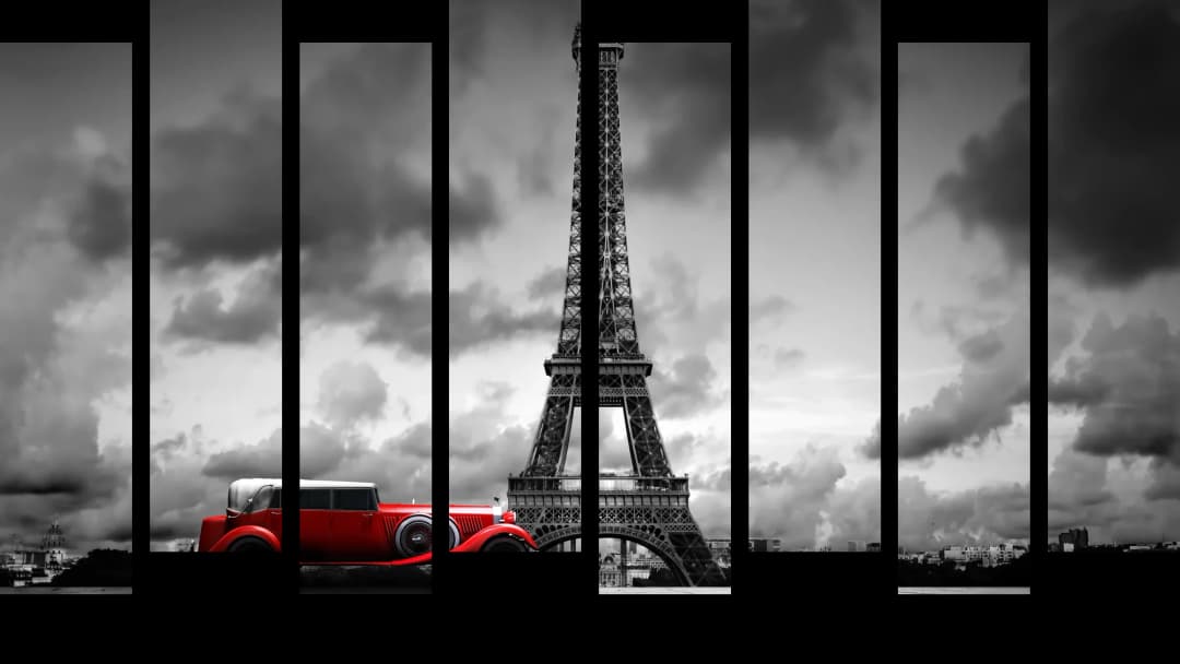 Red Car Eiffel Tower – 8 Panels Up & Down