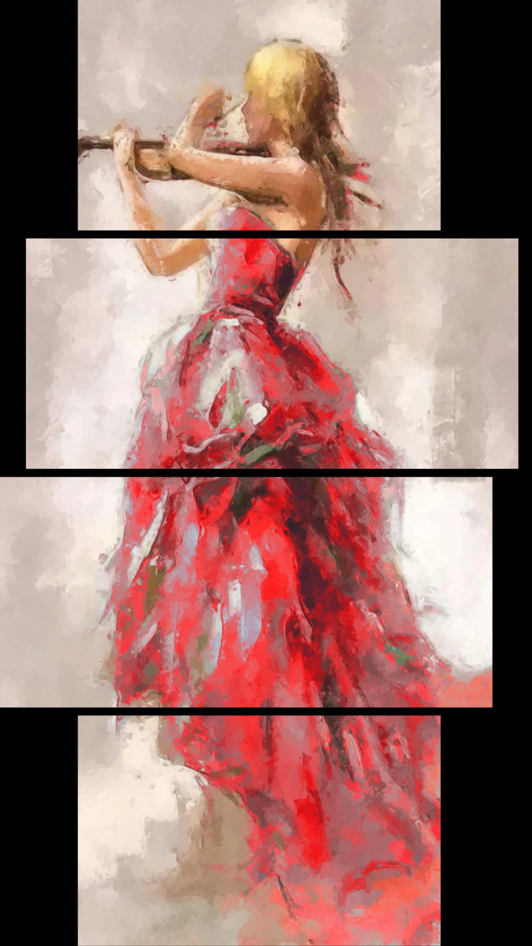 Red Gown Violinist – 4 Panels