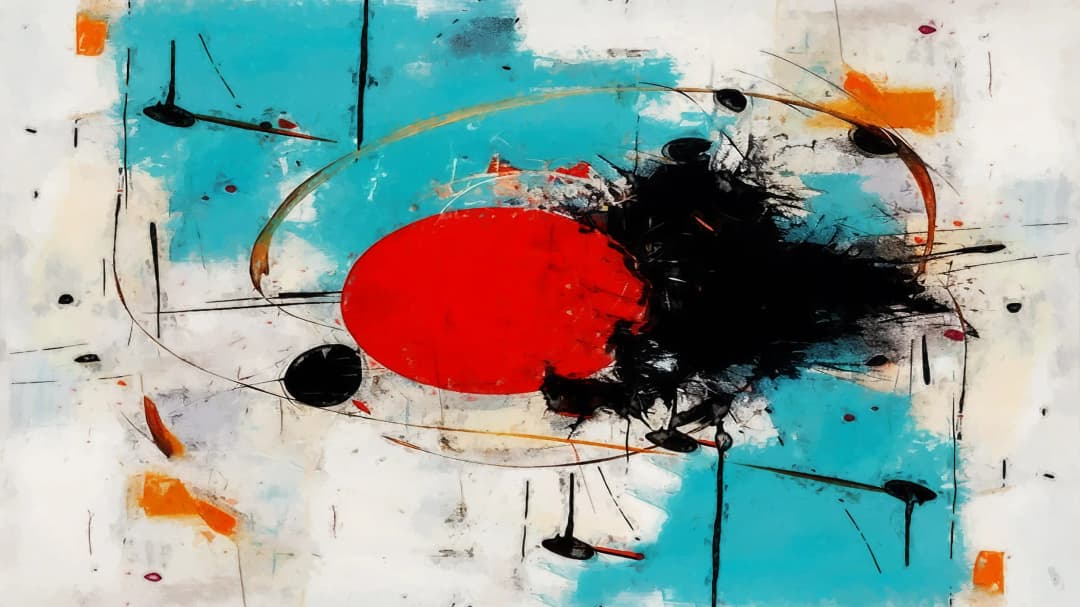 Red Oval Teal Splatter