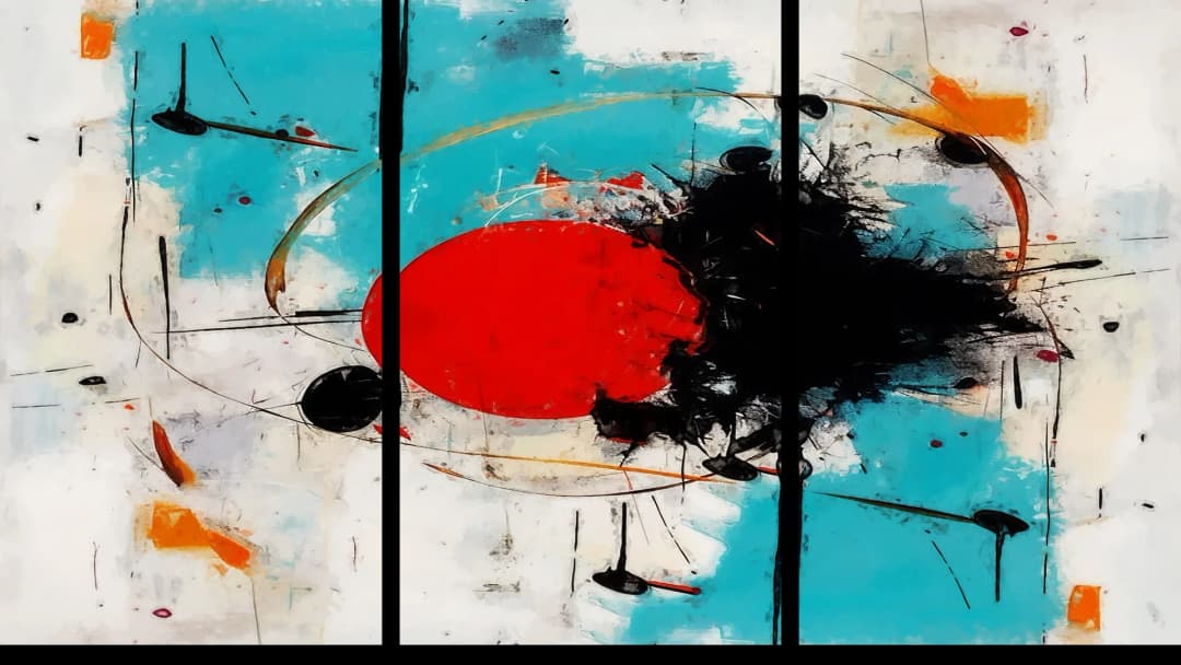 Red Oval Teal Splatter – 3 Panels