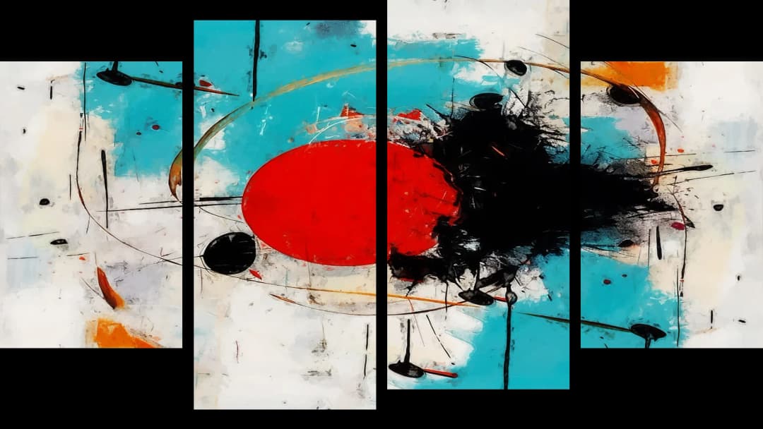 Red Oval Teal Splatter – 4 Panels