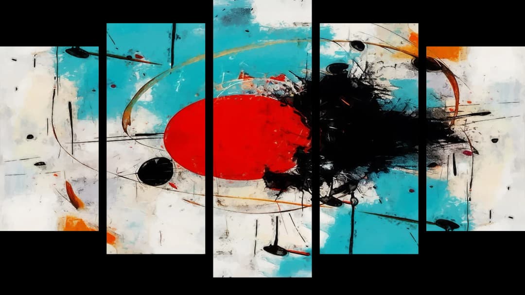 Red Oval Teal Splatter – 5 Panels Hierarchy