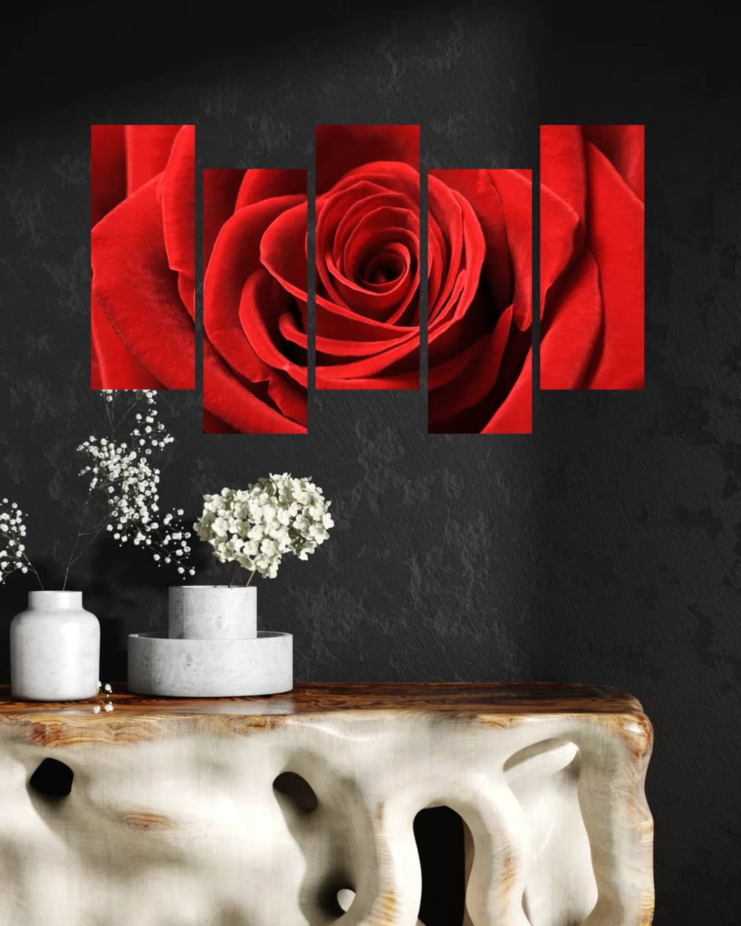 Red Rose Macro – 5 Panels Up & Down