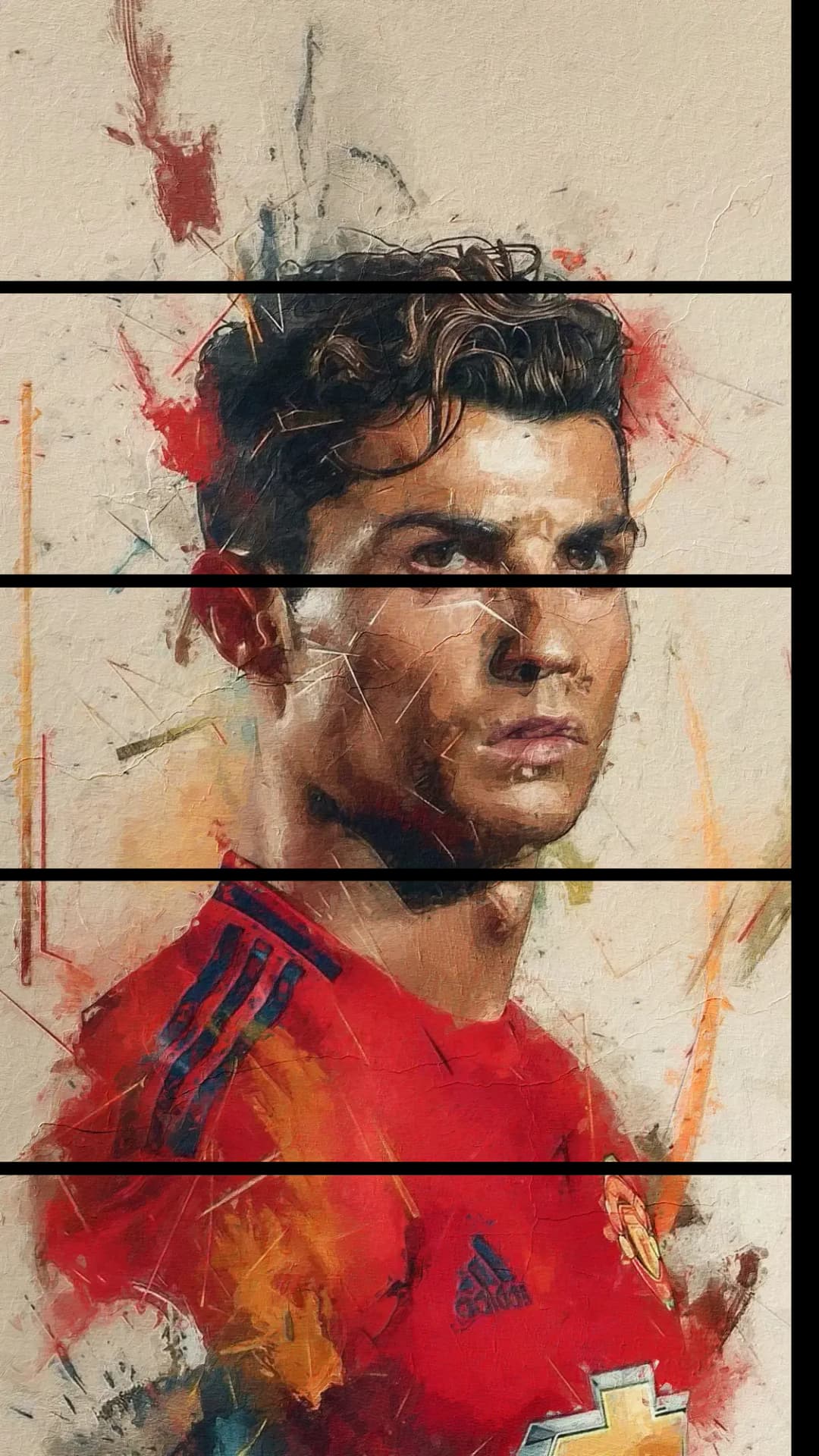 Ronaldo Painted Manchester Portrait – 5 Panels Straight