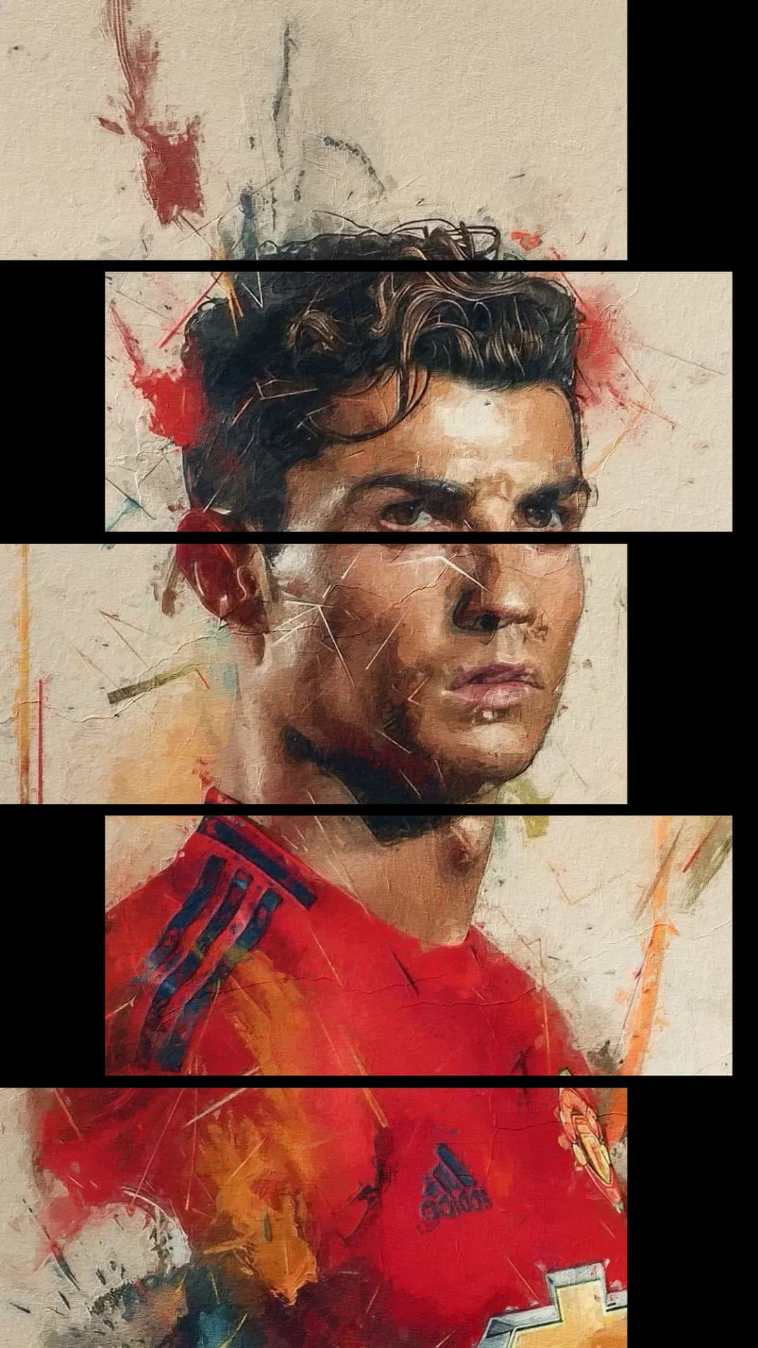 Ronaldo Painted Manchester Portrait – 5 Panels Up & Down