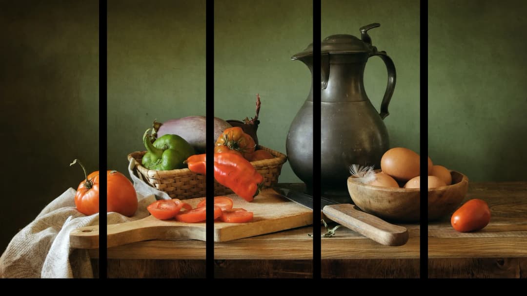 Rustic Kitchen Still Life – 5 Panels Straight