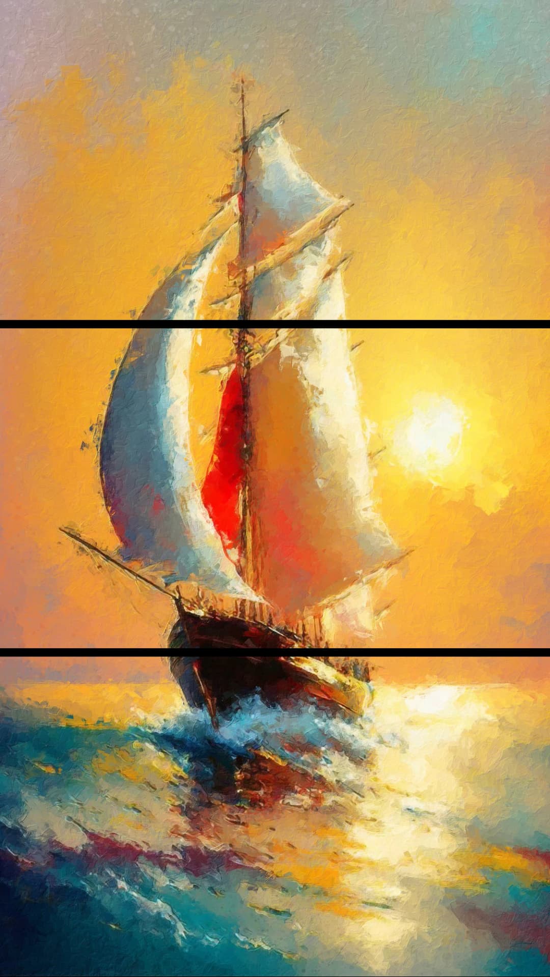 Sailing Ship Ocean Sunset – 3 Panels