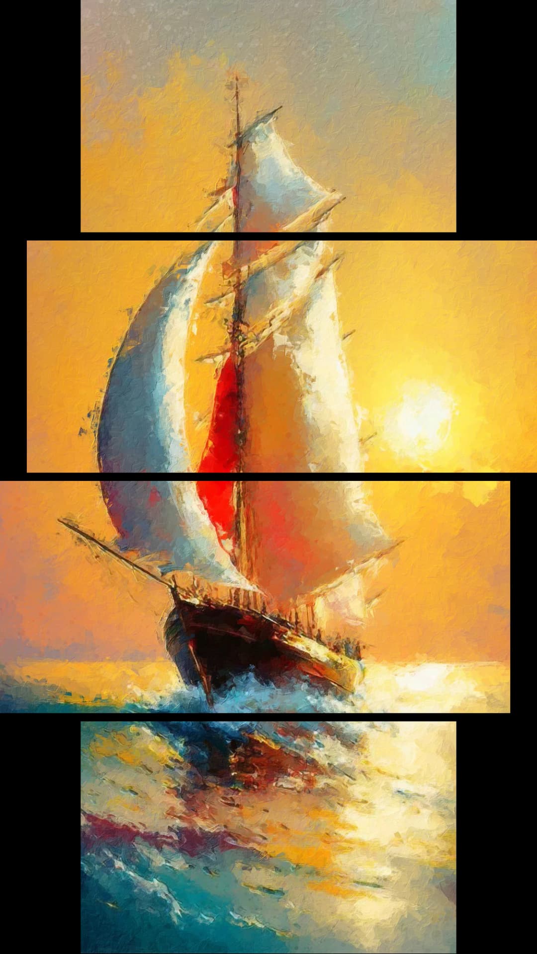 Sailing Ship Ocean Sunset – 4 Panels
