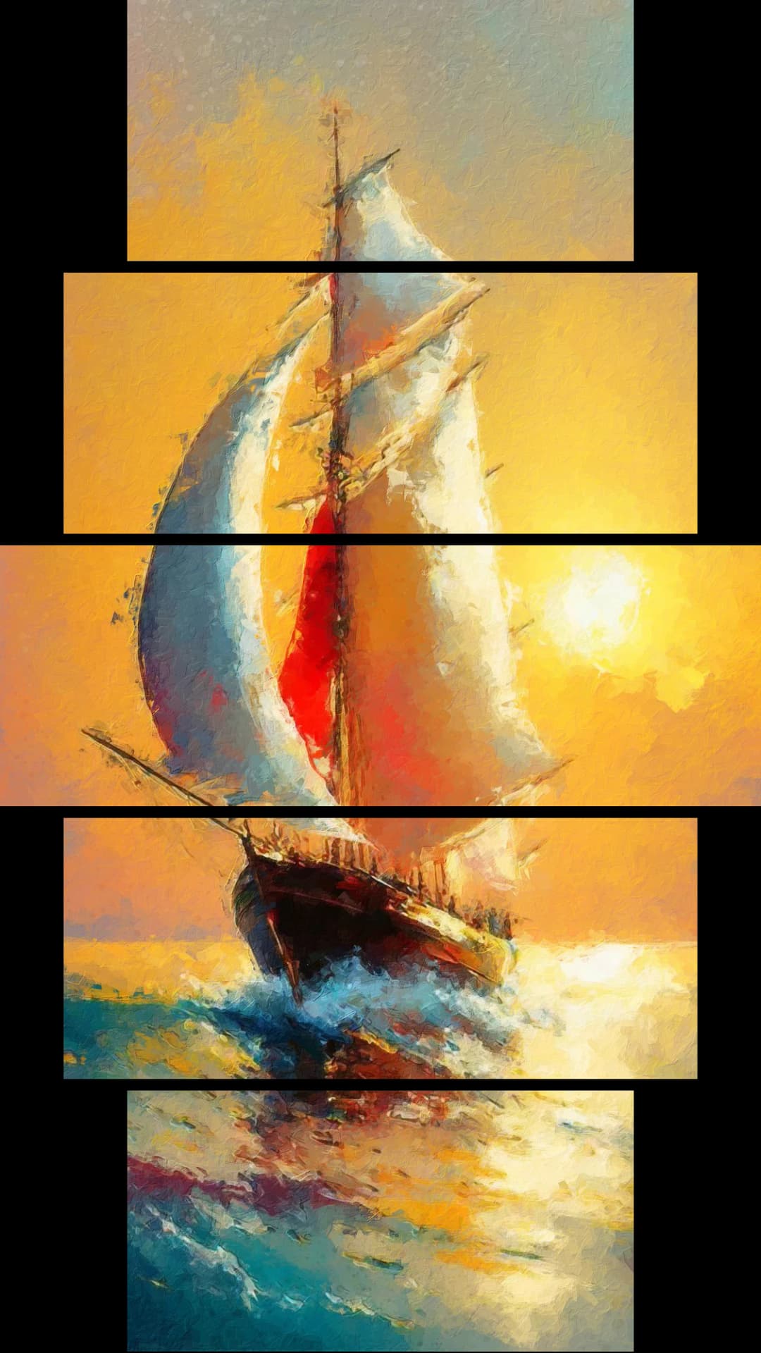Sailing Ship Ocean Sunset – 5 Panels Hierarchy