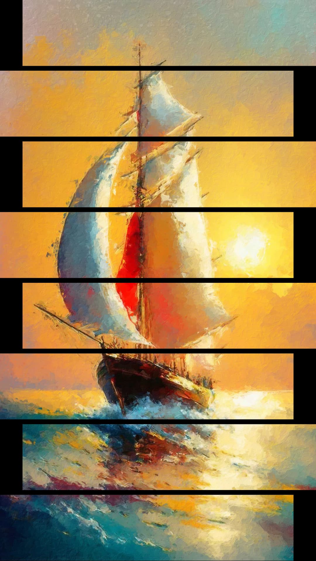 Sailing Ship Ocean Sunset – 8 Panels Up & Down