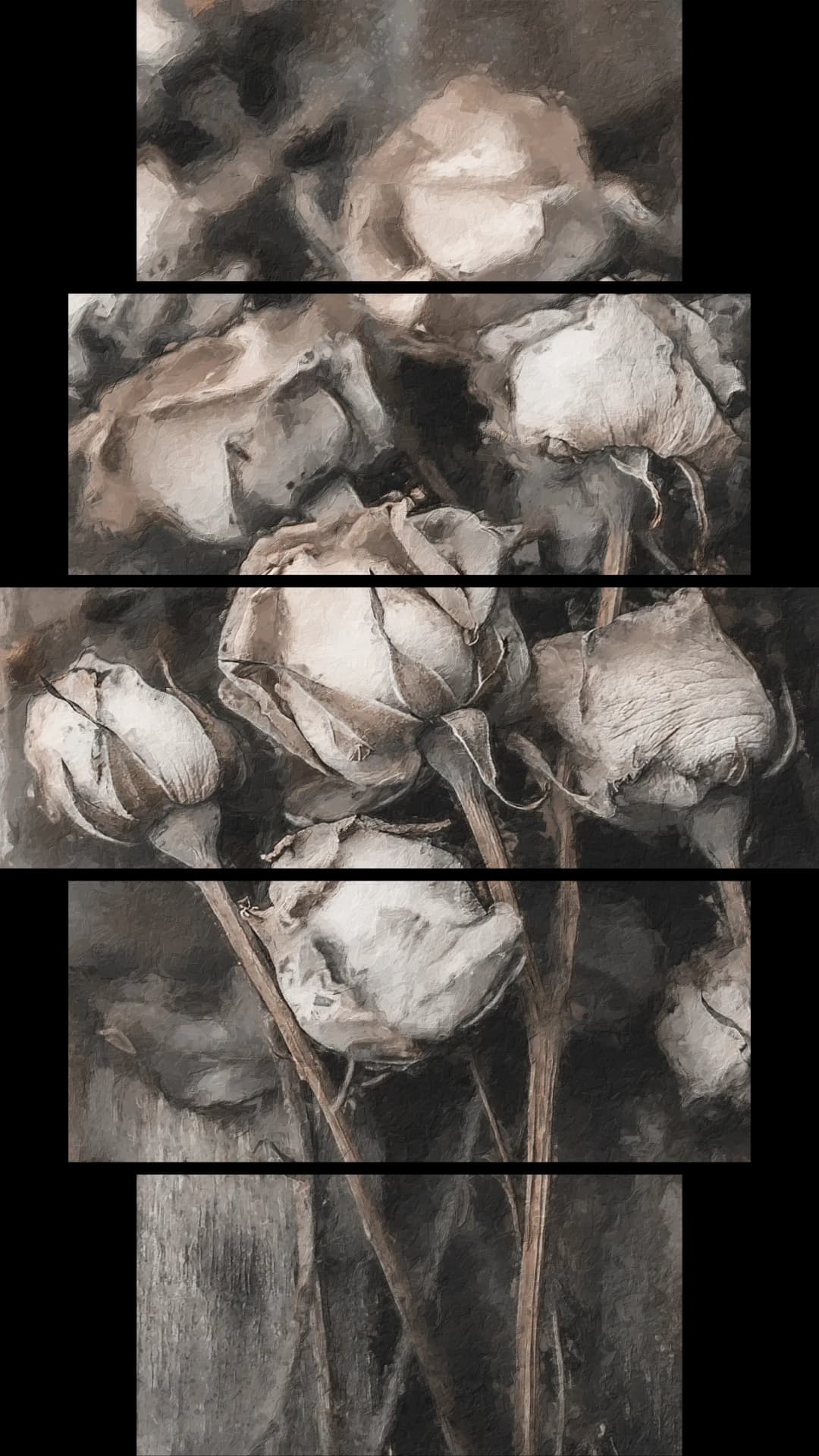 Sepia Dried Roses – 5 Panels Hierarchy