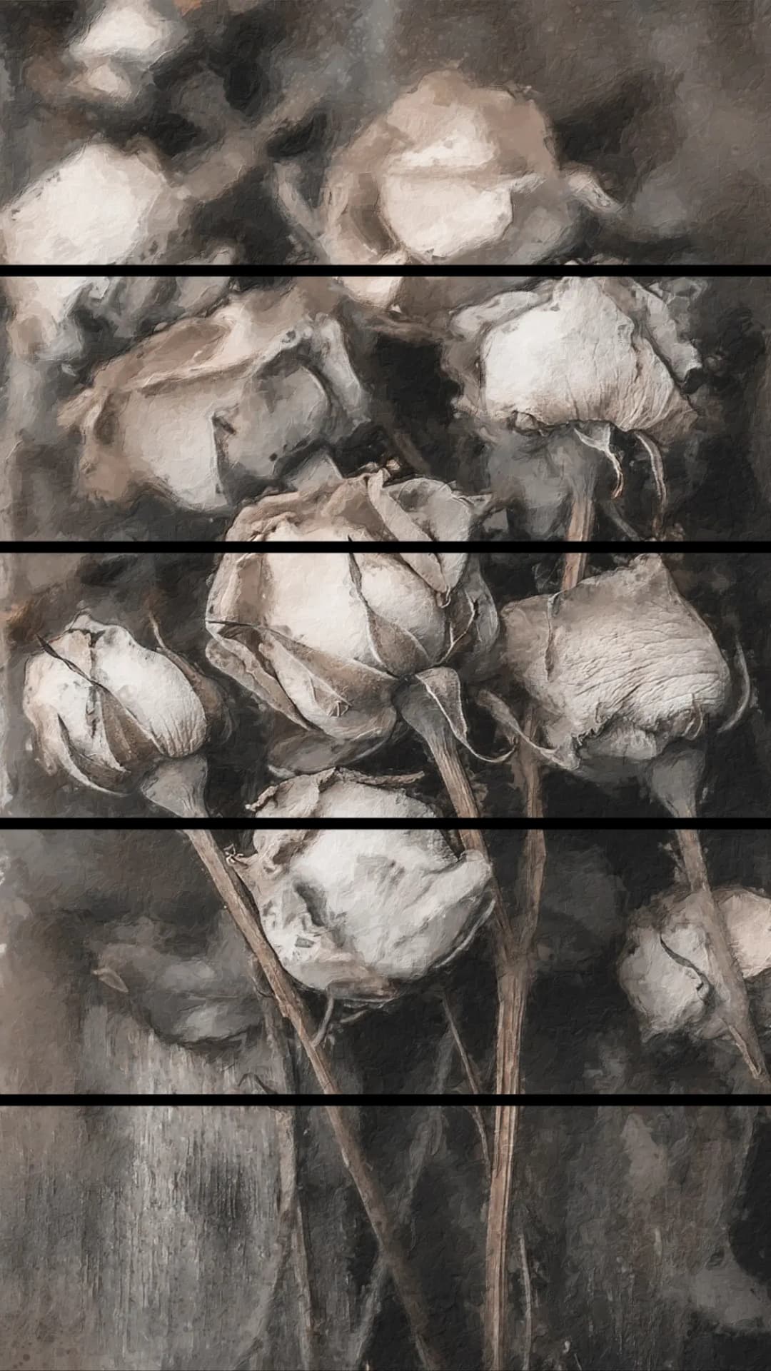 Sepia Dried Roses – 5 Panels Straight