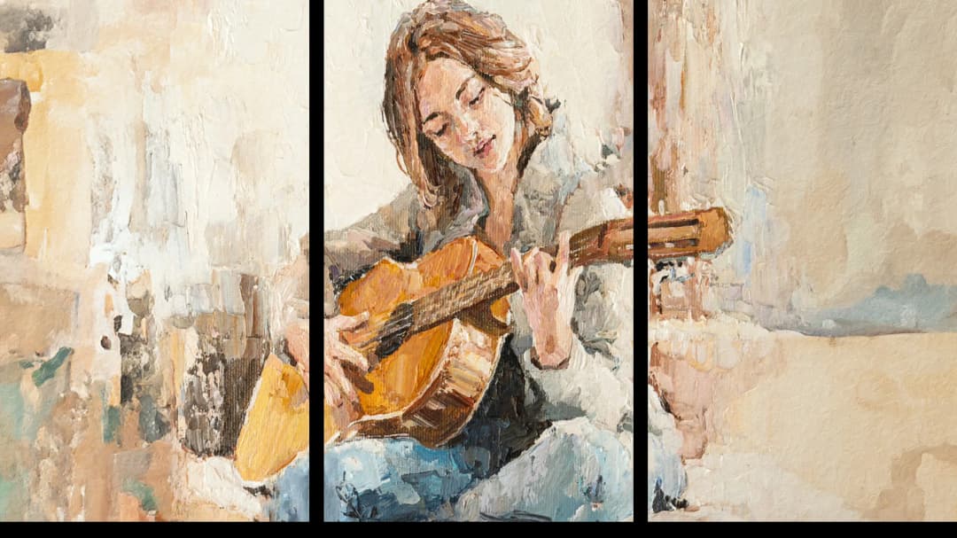 Smiling Guitar Player – 3 Panels