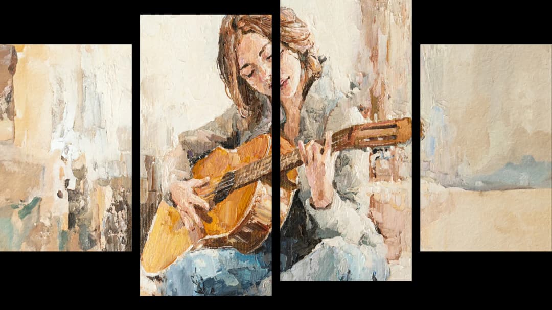 Smiling Guitar Player – 4 Panels
