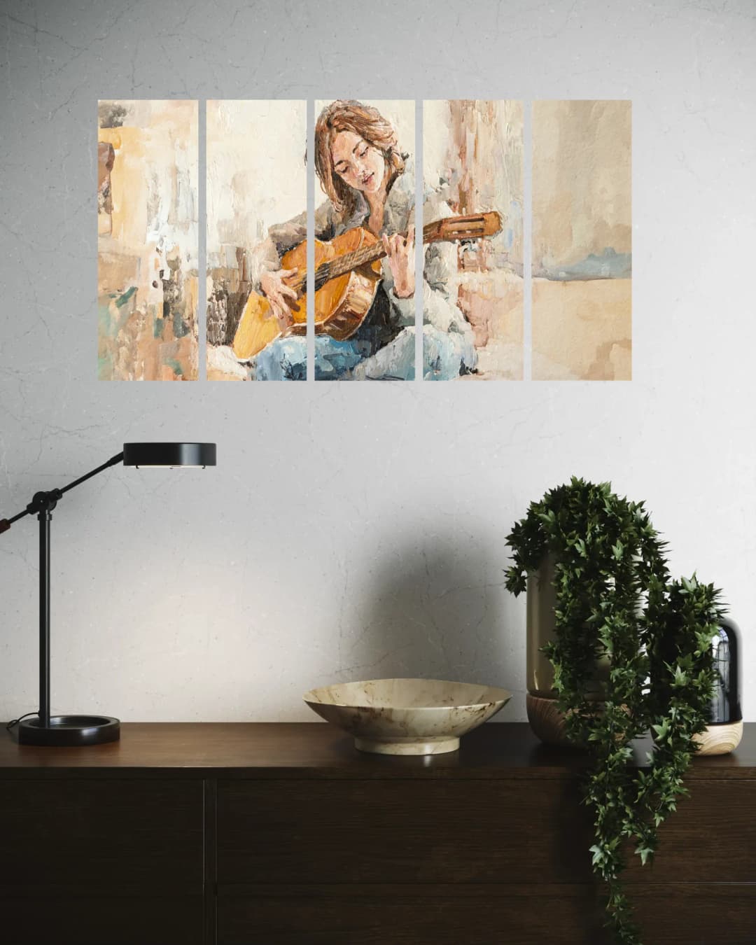 Smiling Guitar Player – 5 Panels Straight