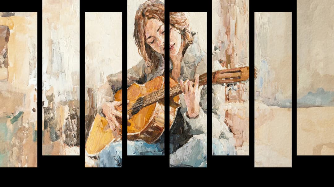 Smiling Guitar Player – 8 Panels Up & Down