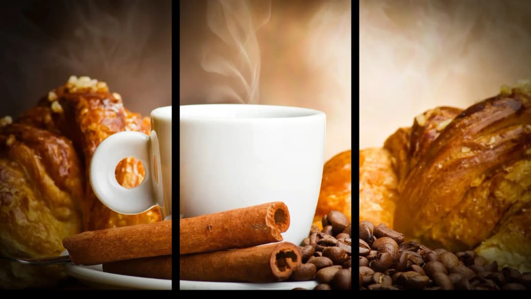 Steaming Coffee Croissants – 3 Panels