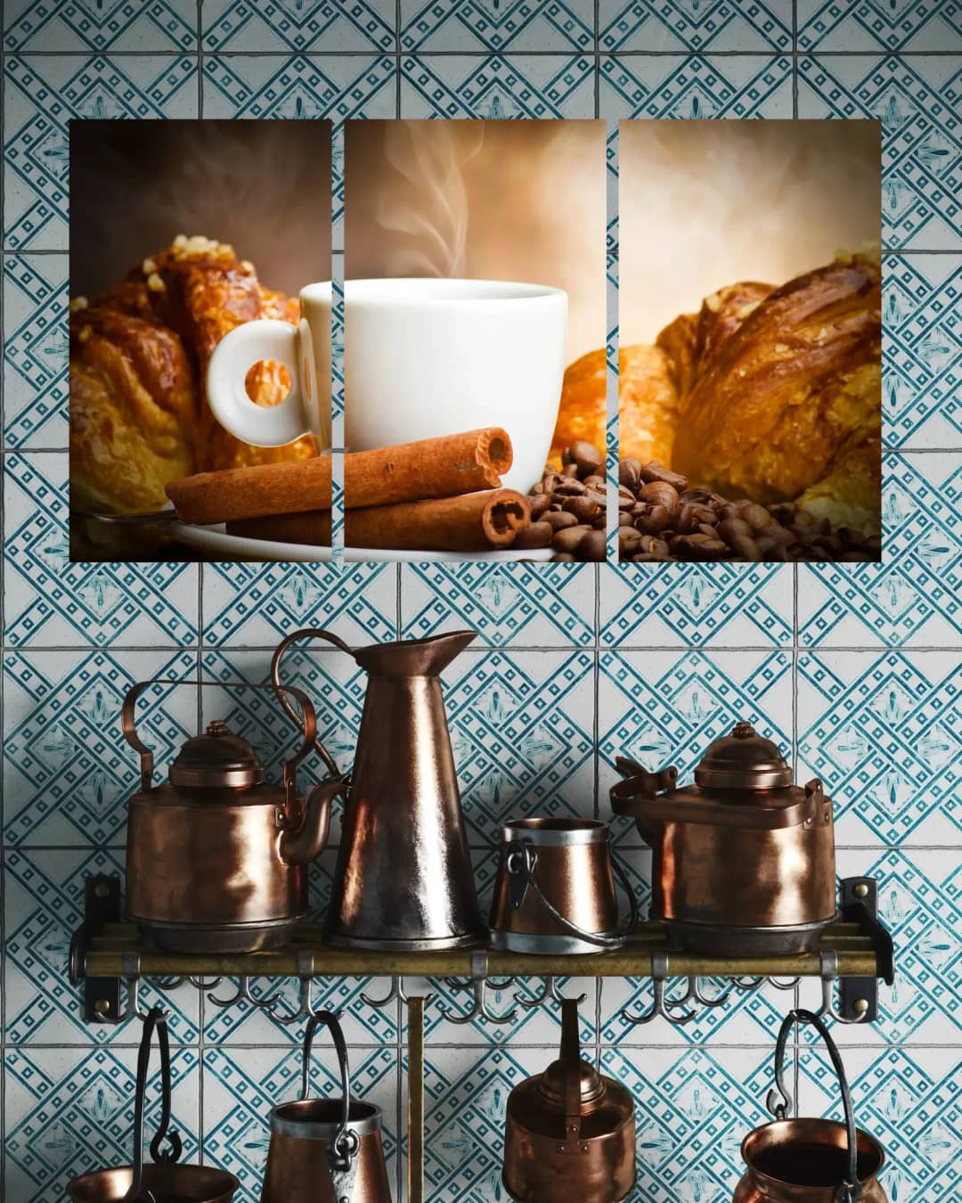 Steaming Coffee Croissants – 3 Panels
