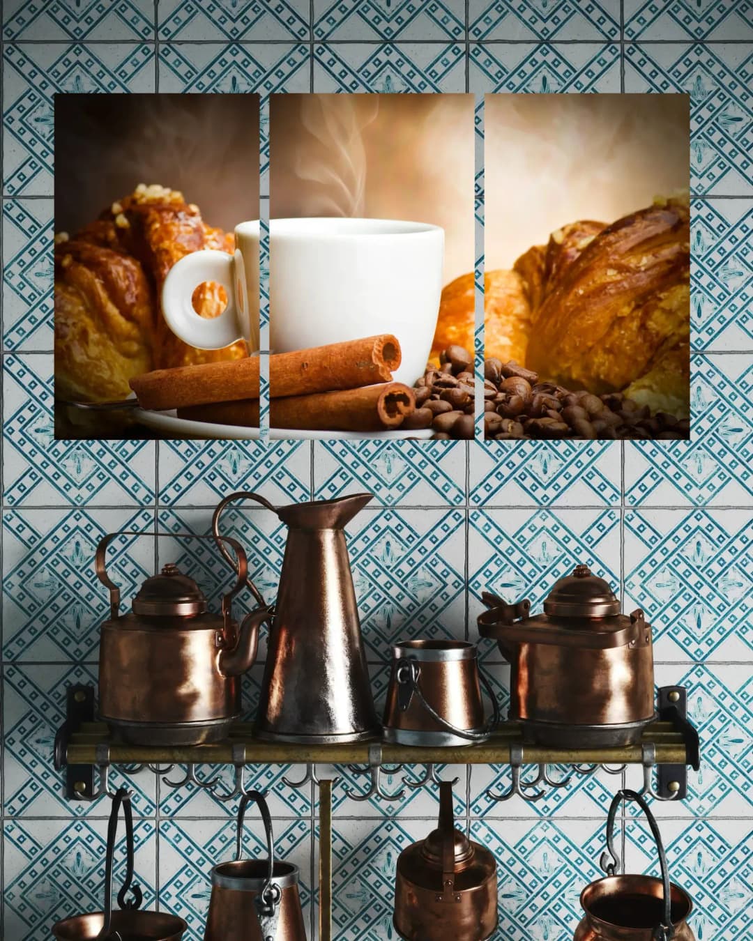 Steaming Coffee Croissants – 3 Panels