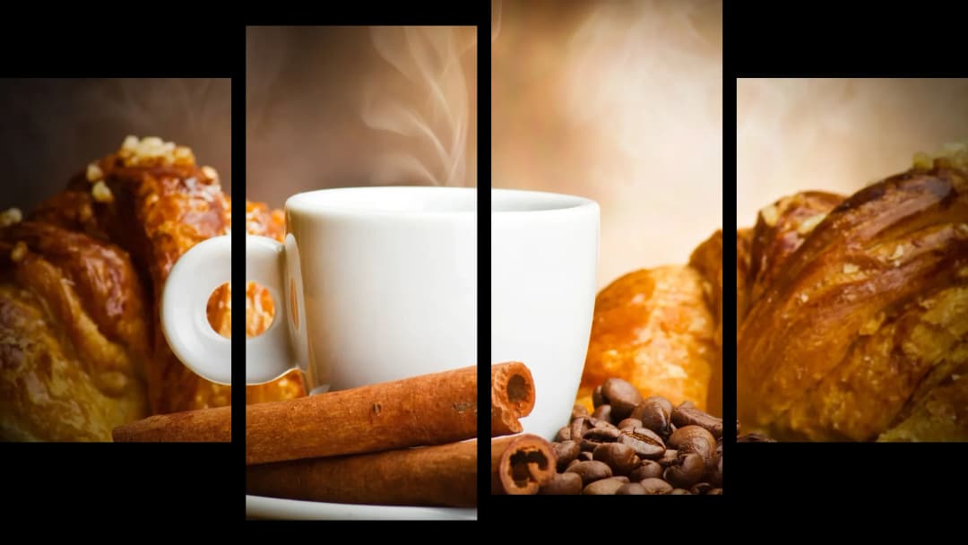 Steaming Coffee Croissants – 4 Panels
