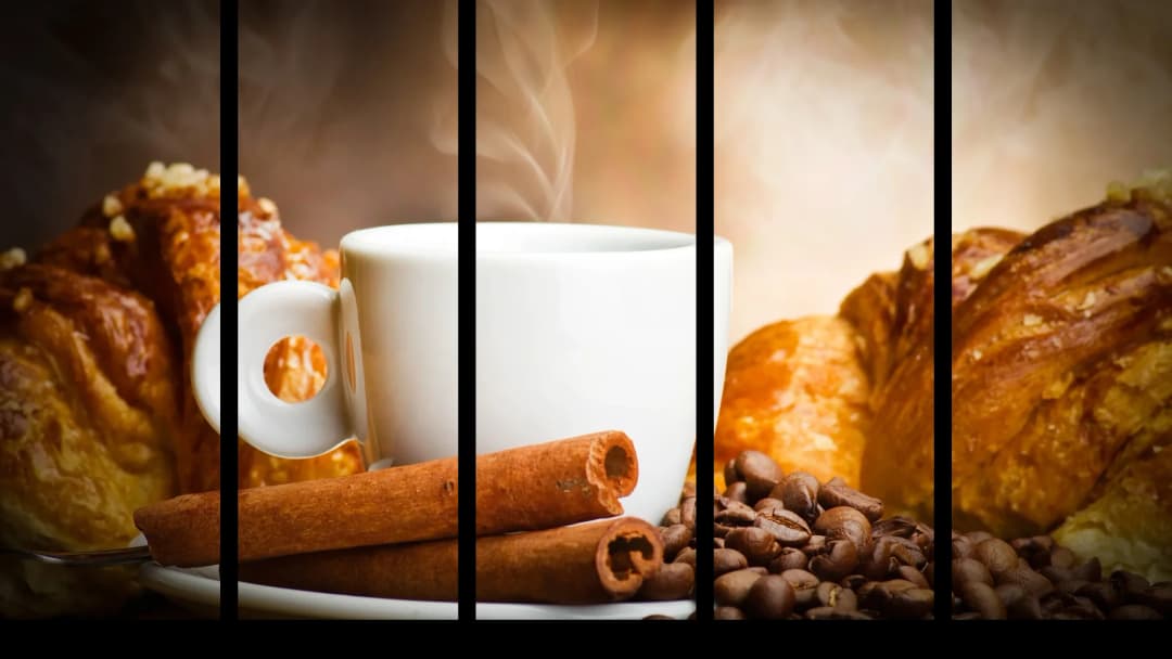 Steaming Coffee Croissants – 5 Panels Straight