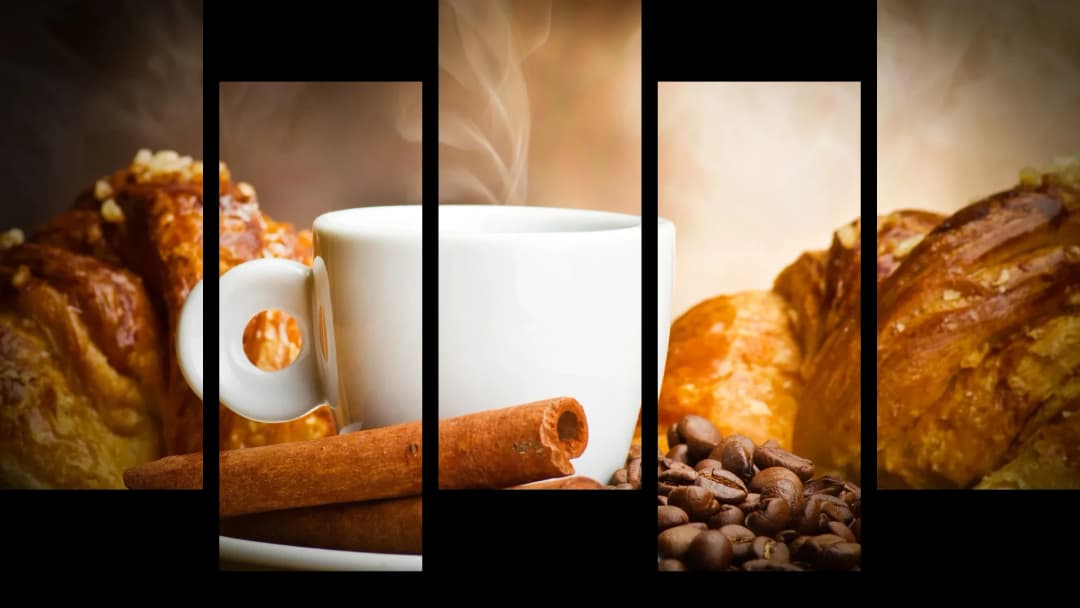 Steaming Coffee Croissants – 5 Panels Up & Down