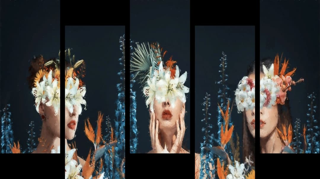 Three Floral Women – 5 Panels Up & Down