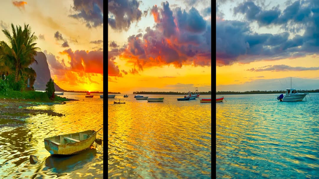 Tropical Harbor Sunset – 3 Panels