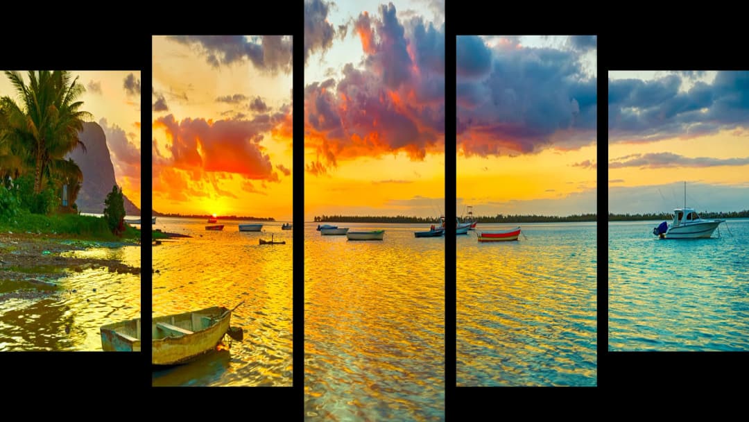 Tropical Harbor Sunset – 5 Panels Hierarchy