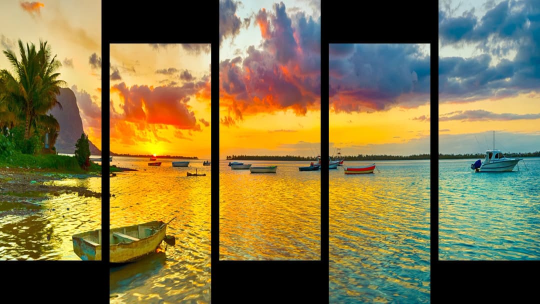 Tropical Harbor Sunset – 5 Panels Up & Down
