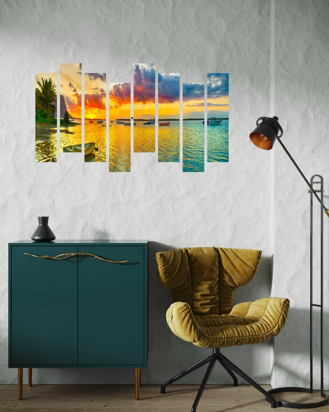Tropical Harbor Sunset – 8 Panels Hierarchy