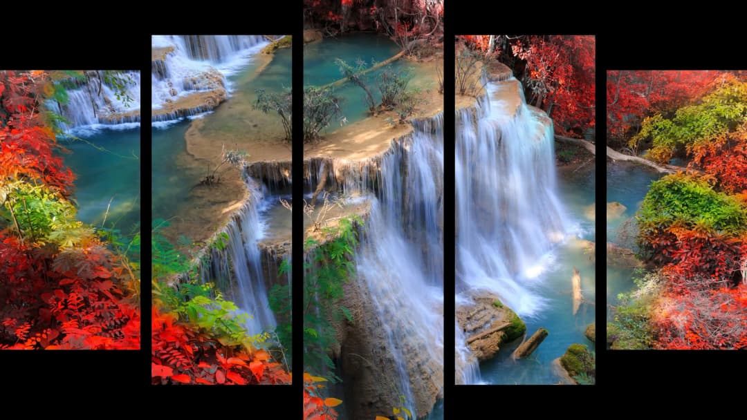 Tropical Waterfall Autumn Forest – 5 Panels Hierarchy