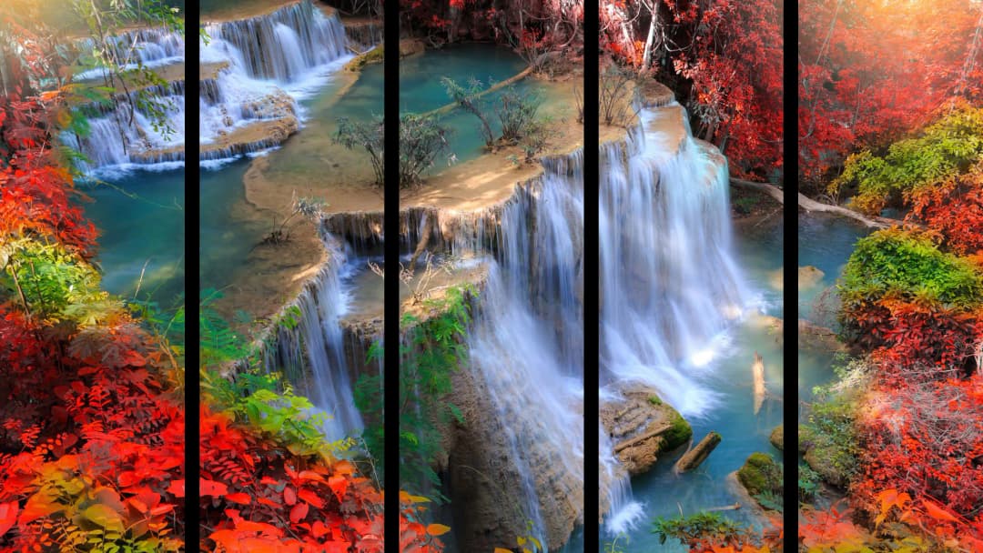 Tropical Waterfall Autumn Forest – 5 Panels Straight
