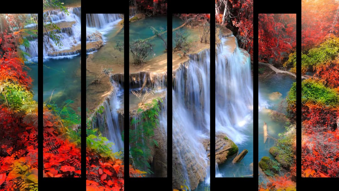 Tropical Waterfall Autumn Forest – 8 Panels Up & Down