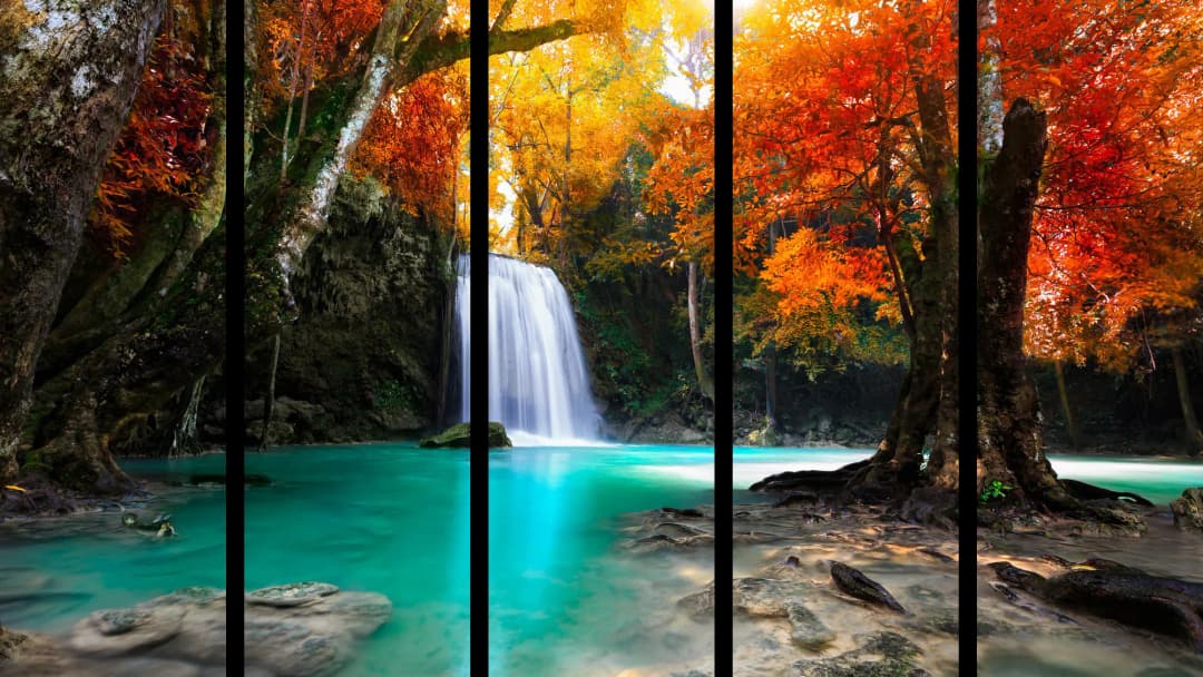 Tropical Waterfall Turquoise Pool – 5 Panels Straight